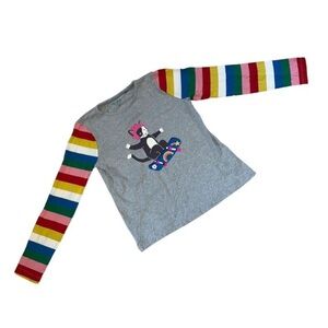 Mini Boden Gray Long Sleeve Shirt with Rainbow Striped Sleeves